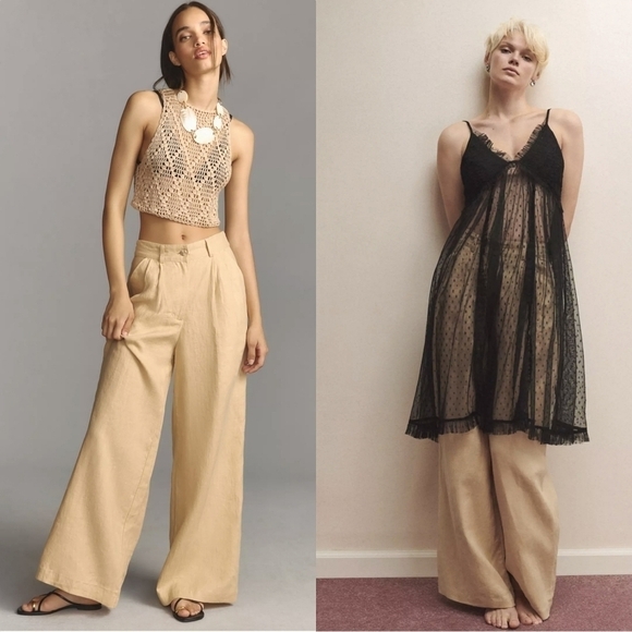 Faithfull the Brand Pants - Faithful the Brand Circa Wide Leg Linen Trouser Pants in Honey Size 6 NWT
